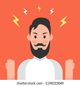Anger. The evil man expresses his negative emotions. Vector illustration.