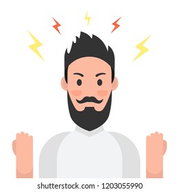 Anger. The evil man expresses his negative emotions. Vector illustration.