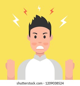 Anger. The evil man expresses his negative emotions. Vector illustration.