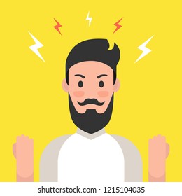 Anger. The evil man expresses his negative emotions. Vector illustration.