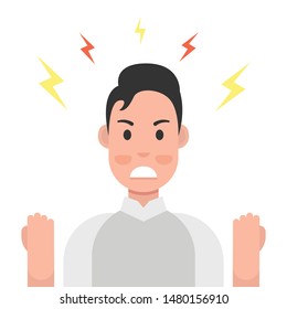 Anger. The evil man expresses his negative emotions. Vector illustration.