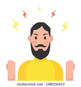 Anger. The evil man expresses his negative emotions. Vector illustration.