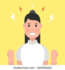 Anger. The evil woman expresses his negative emotions. Vector illustration.