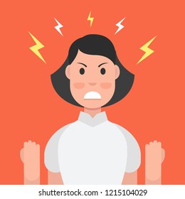 Anger. The evil woman expresses his negative emotions. Vector illustration.