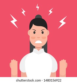 Anger. The evil woman expresses his negative emotions. Vector illustration.