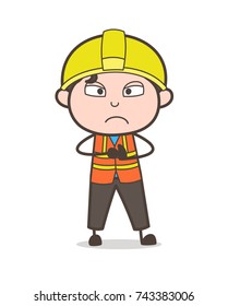 Anger Face Expression - Cute Cartoon Male Engineer Illustration