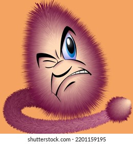 Anger and hatred on the face. Vector illustration of a fairy tale character fluffy with an expression of anger and hatred. Sketch for creativity.