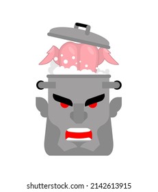 Anger Head Boiling Pot Isolated. Rage Face Pot Is Boiling. Vector Illustration