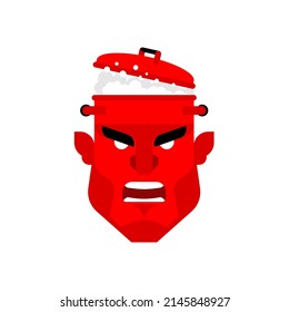 Anger Head Boiling Pot Isolated. Rage Face Pot Is Boiling. Vector Illustration