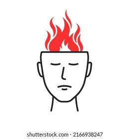 Anger Icon Like Man With Fire Inside Mind. Concept Of Person Out Of Control And Irritability. Flat Simple Linear Style Trend Modern Angry Logotype Graphic Design Element Isolated On White Background