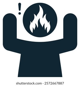 Anger Icon Vector, Bold and minimalist illustration of a person with a fiery head, representing anger, frustration, or rage. Perfect for mental health, emotions, stress and behavioral design project