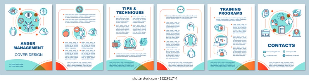 Anger issues brochure template layout. Negative emotion. Stress management. Flyer, leaflet print design, linear illustrations. Vector page layouts for magazines, annual reports, advertising posters
