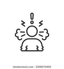 Anger, in line design. Anger, Frustration, Rage, Fury, Irritation, Annoyance, Temper on white background vector. Anger editable stroke icon.