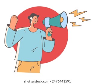 Anger man scream megaphone banner concept. Vector flat graphic design illustration