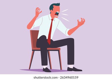 anger management, angry concept. furious business man shouting, medicine, drug. mental illness therapy. minimal cartoon vector illustration