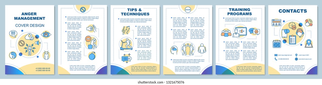 Anger management brochure template layout. Ways to control emotion. Flyer, booklet, leaflet print design, linear illustrations. Vector page layouts for magazines, annual reports, advertising posters