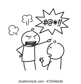 Anger Management Doodle. A Hand Drawn Vector Doodle Illustration Of An Angry Stick Figure And Yelling Bad Words.