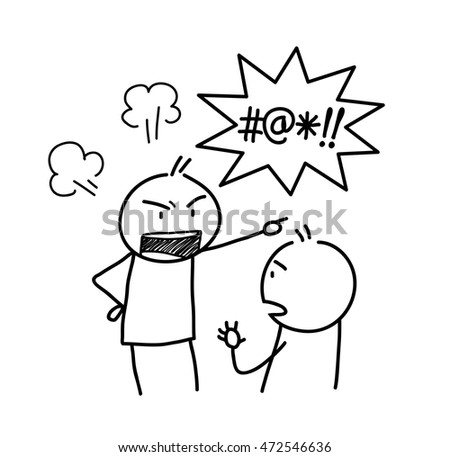 Anger Management Doodle. A hand drawn vector doodle illustration of an angry stick figure and yelling bad words.