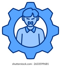 Ícone da gestão da raiva representado pela expressão angy, estilo azul da engrenagem.