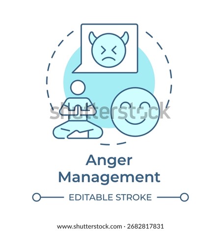 Anger management soft blue concept icon. Coping with stressful situation. Emotional and self regulation skills. Round shape line illustration. Abstract idea. Graphic design. Easy to use in article