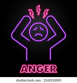 anger neon sign, modern glowing banner design, colorful modern design trends on black background. Vector illustration.