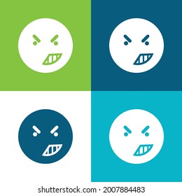 Enfado sobre el emoticono cara del contorno cuadrado redondeado Plano cuatro colores conjunto de iconos mínimo