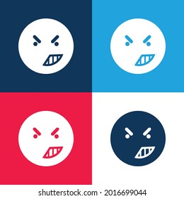Anger On Emoticon Face Of Rounded Square Outline blue and red four color minimal icon set
