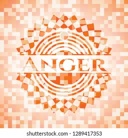 Anger orange tile background illustration. Square geometric mosaic seamless pattern with emblem inside.