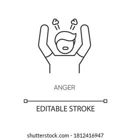 Wut Pixel perfekte Linearsymbol. Negative Emotionen, schlechte Laune dünne Linie anpassbare Illustration. Contour-Symbol. Stressmanagement. Wütende Person, Vektorgrafik einzeln auf Umrisszeichnung. Bearbeitbarer Hub