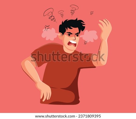 Anger rage and negative emotions concept. Young man standing with strong fists feeling furious aggressive and angry vector illustration.