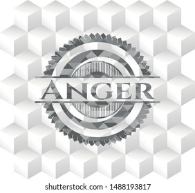 Anger realistic grey emblem with geometric cube white background