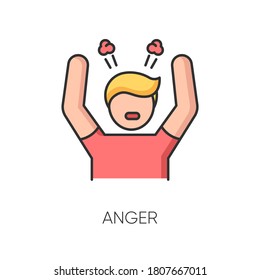 Anger RGB Color Icon. Negative Emotion, Bad Mood. Emotional Stress Management, Anger Control Problem. Aggressive Behaviour. Angry Person Isolated Vector Illustration