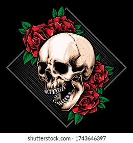 anger skull with roses vector logo