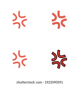 Anger symbol icon set. Simple glyph, solid, filled outline, flat style. Vector illustration isolated on white background. EPS 10