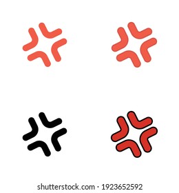 Anger symbol icon set. Simple glyph, solid, filled outline, flat style. Vector illustration isolated on white background. EPS 10