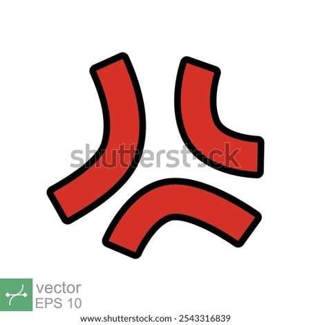Anger symbol icon. Simple flat style. Red angry sign, cartoon emoticon sticker concept. Filled outline vector illustration isolated on white background. EPS 10.