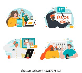 Anger vector scene aggressive yelling people set