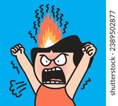Anger Young Woman Shouting With Fire On Head Concept Card Character illustration