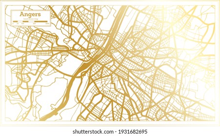 Angers France City Map in Retro Style in Golden Color. Outline Map. Vector Illustration.