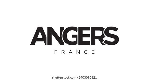 Angers in the France emblem for print and web. Design features geometric style, vector illustration with bold typography in modern font. Graphic slogan lettering isolated on white background.