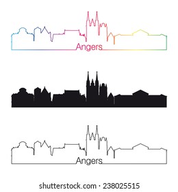 Angers skyline linear style with rainbow in editable vector file