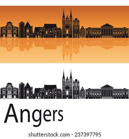 Angers skyline in orange background in editable vector file