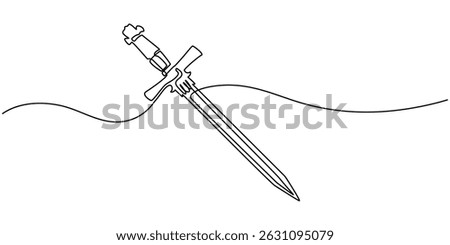 Anggar sword continuous line. Continuous one line drawing anggar sword. Sport, fight concept. Single line drawing, sword continuous one line drawing, Sword icon continuous drawing vector.