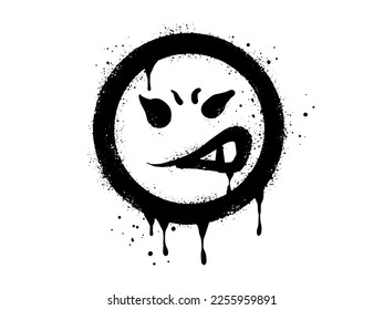 Anggry face emoticon character  Spray painted graffiti anger face in black over white  isolated white background  vector illustration