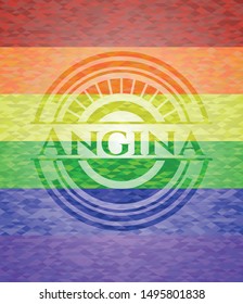 Angina on mosaic background with the colors of the LGBT flag