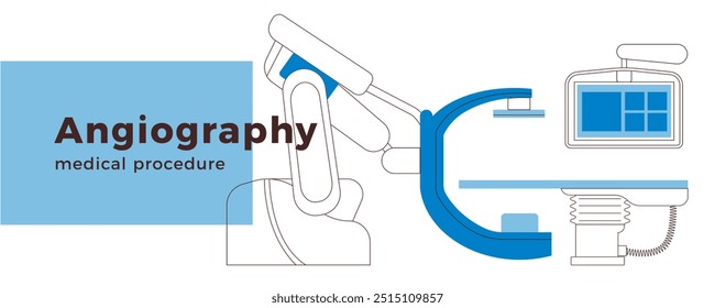 Angiography Procedure. Medical Equipment. Black and White Modern Flat Vector Concept Illustration. Landing Page Design Template. Website Banner.