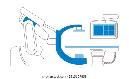 Angiography Procedure. Medical Equipment. Black and White Modern Flat Vector Concept Illustration. Landing Page Design Template. Website Banner.