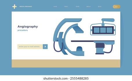 Angiography Procedure. Medical Equipment. Modern Flat Vector Concept Illustration. Landing Page Design Template. Website Banner.