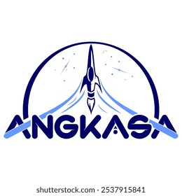 Angkasa logo template suitable for space science corporation, with rocket ornament and text "angkasa" it's mean space.