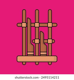 Angklung Indonesian Traditional Music Instrument Illustration on Magenta Background